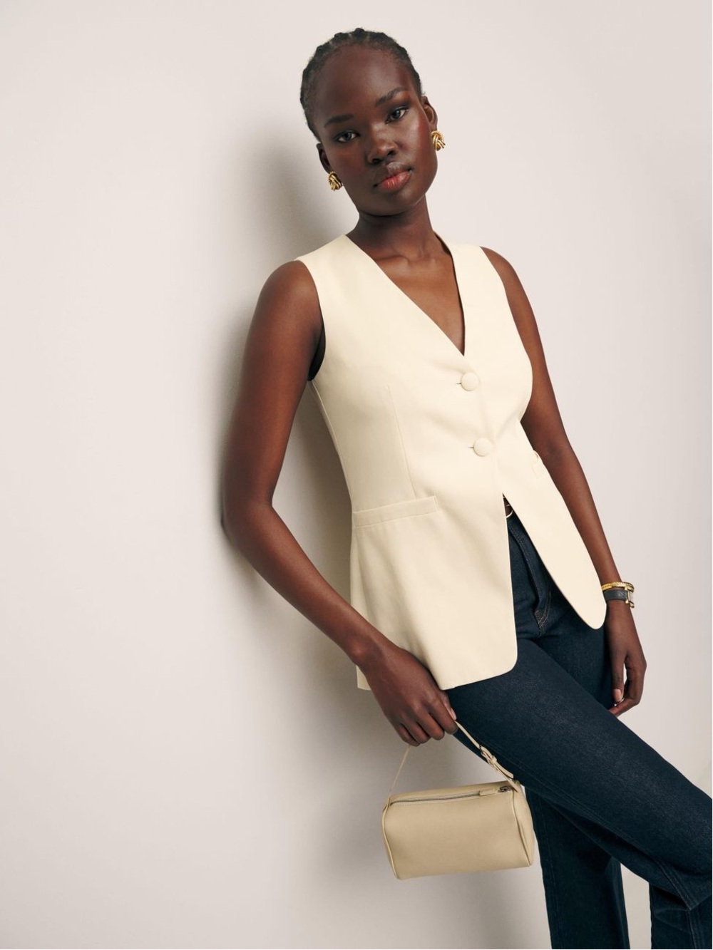 Reformation Casey Vest Top Cream Size Small